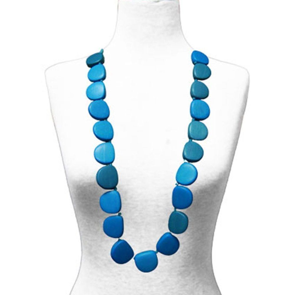 Wooden Nuggets & Cotton Cord Long Necklace (38 Inches)